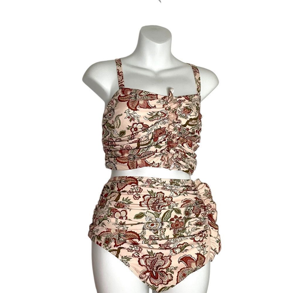 Shein Ruffle Ruched Bikini Top High Waisted Bottom Set 3XL
